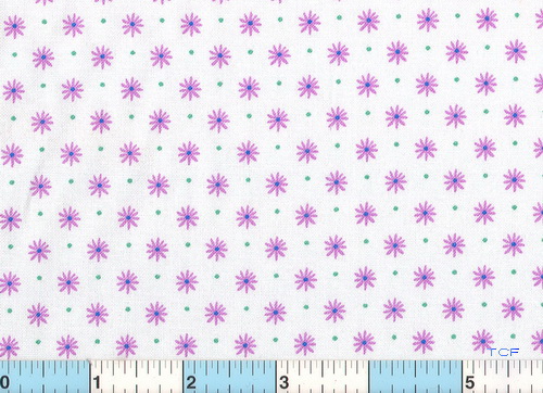 Daisy French Violet Apple Green Cotton Fabric